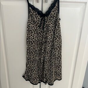 Leopard Print Lace Trim Nightgown